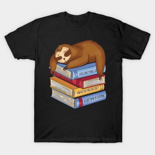 sloth sleeping on a pile of books! sloth librarian gift T-Shirt